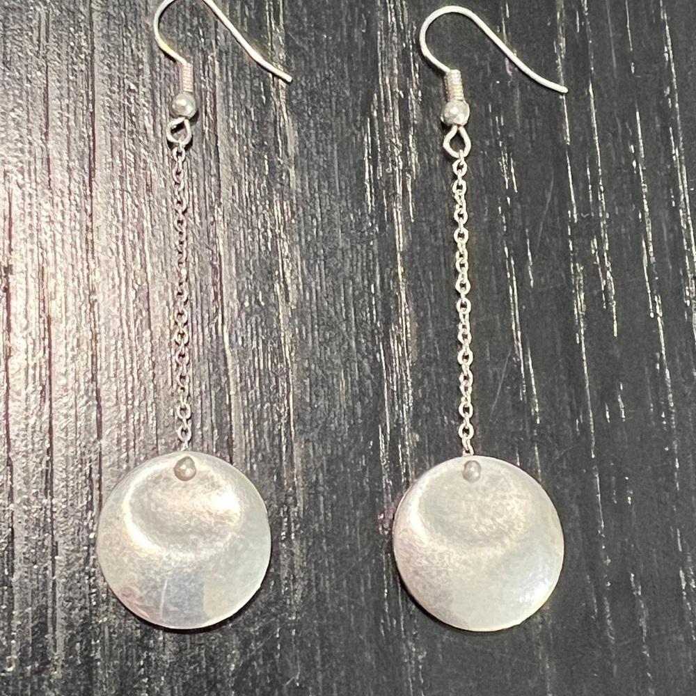 Silver Disk Style Pendant Dangle Earrings (heavy)